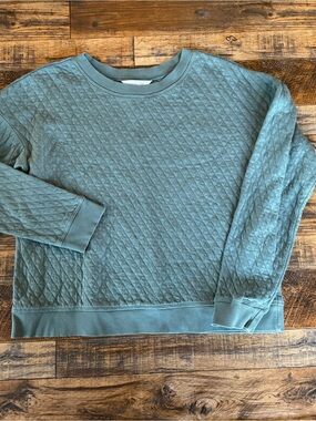 Garnet Hill Women Cotton Quilted Pullover Sweatshirt Sage Green Small